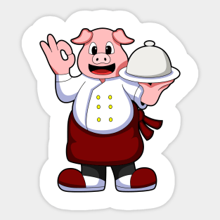 Pig as Cook with Cooking apron & Serving plate Sticker